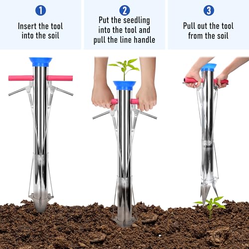 AIWFL Seedling Transplanter Long Double Handled Bulb Planter Tools - size: Double Handle Without Foot