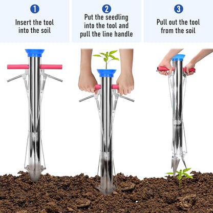 AIWFL Seedling Transplanter Long Double Handled Bulb Planter Tools - size: Double Handle Without Foot