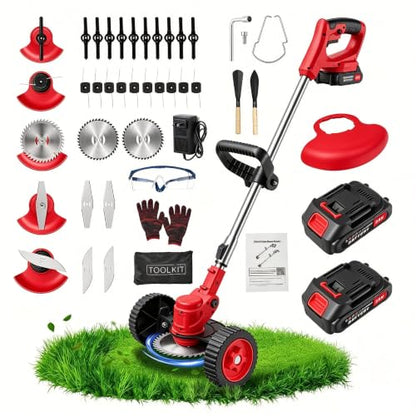 24V Electric Weed Wacker Cordless, 3 in 1 Battery Powered String Trimmer - color: Black-red
