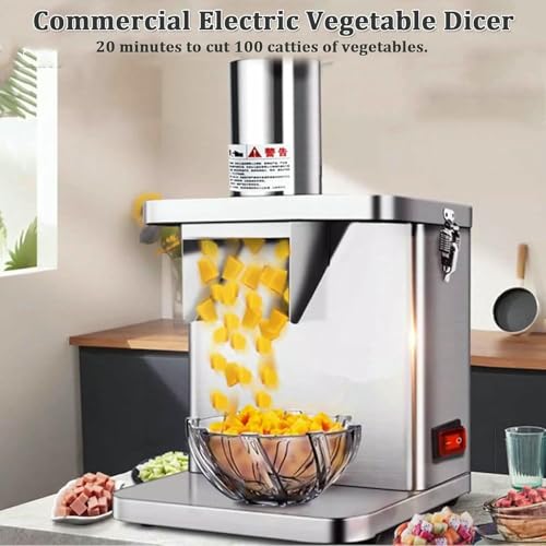 Commercial Electric Vegetable Chopper, Stainless Steel Fruits, Crusher, Automatic Food Processor, Cutting Machine with Cubes Cut Blade.