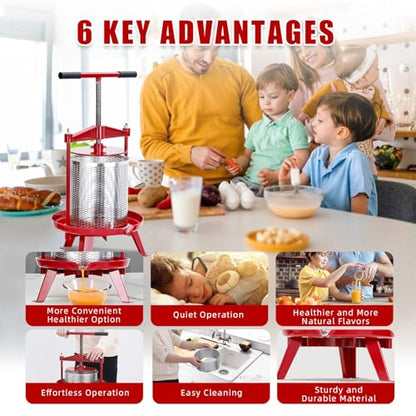 3.69 Gal Stainless Steel Fruit and Wine Press, Manual Fruit Wine Press, With T-Handle, Stable Triangular Structure, Wine Making Press for Outdoor, Kitchen - size: 3.69Gal