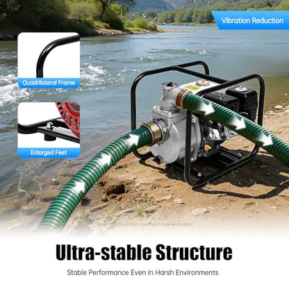 3 Inch Trash Pump, 7.5HP 210cc Gasoline Powered Water Pump, 60m³/h Flow, 3" Inlet/Outlet, 91.86ft Head, 22.97ft Suction, Portable High Flow Water Transfer Pump for Farm Irrigation, Pool, Garden - size: 3 inch