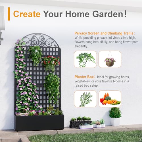 Metal Planter Box with Trellis & Privacy Screen, 79"x40"x11.8", Galvanized - color: Square Grid