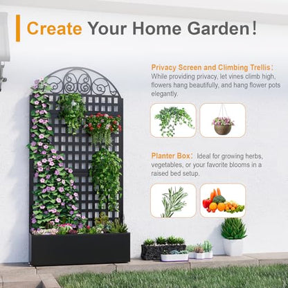Metal Planter Box with Trellis & Privacy Screen, 79"x40"x11.8", Galvanized - color: Square Grid
