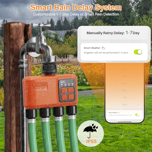 Smart WiFi Sprinkler Timer 4 Zone, Irrigation Controller for Garden Hose - style: 4 Outlet