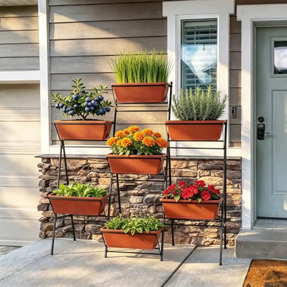 5-Tier Vertical Garden Planter with 7 Plant Boxes & Drainage Trays - color: Brick Red, size: 5-Tier