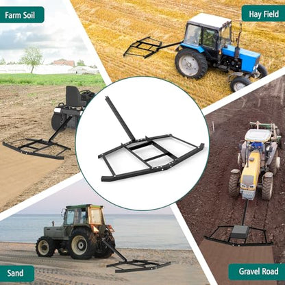 Goplus 66" Wide Driveway Drag, Tow Behind Landscape Leveling Rake w/Reinforced Bars, Driveway Grader for ATV, UTV, Heavy-Duty Garden Lawn Tractors Gravel Level for Soil, Sand, Gravel Roads - size: 66 in