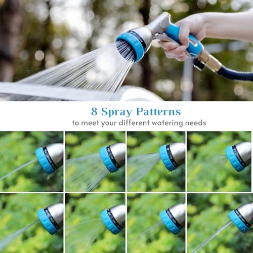 HOSUN 100% Metal Garden Hose Nozzle Sprayer with Ergonomic Handle, Blue - color: Sky Blue