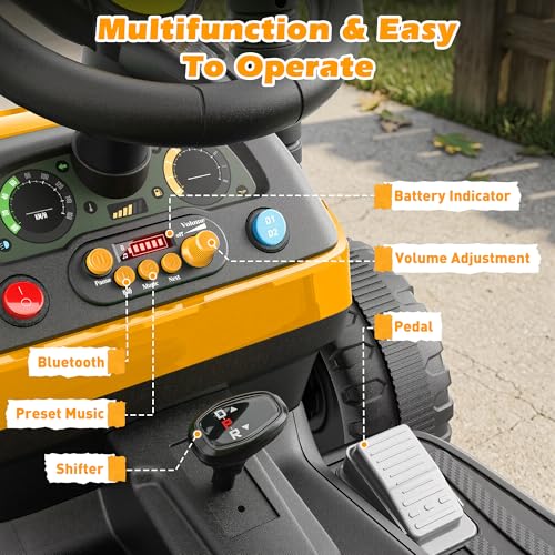 ARBELI 12V 7AH Kids Ride On Tractor w/Trailer & Remote Control, Yellow - color: Yellow