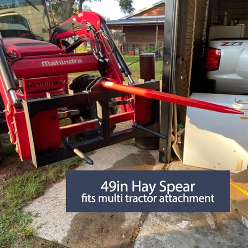 2 Pack 49" Heavy Duty Hay Spear, 4500LB Bale Spike with Tapered Tip, Quick-Tach System for Tractor, Skid Steer, Loader