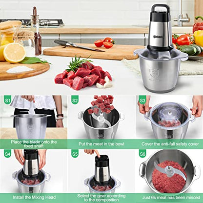 Qinkada Food Processor, 500W Meat Grinder, 14Cup Stainless Steel Bowl - size: 14 Cup, 1 Bowl