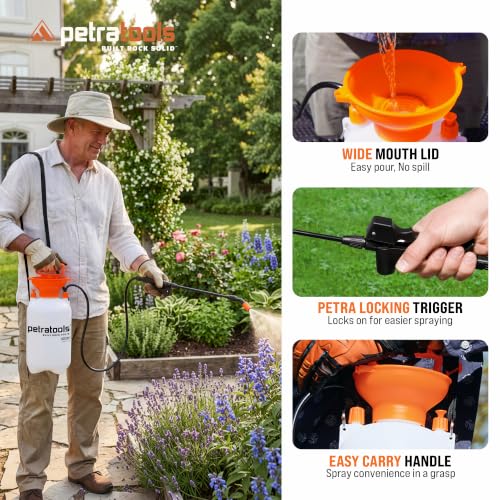 PetraTools HD201 Garden Pump Sprayer 2 Gallon, 52-in Long Hose & 2 Nozzles - size: 2 Gallon