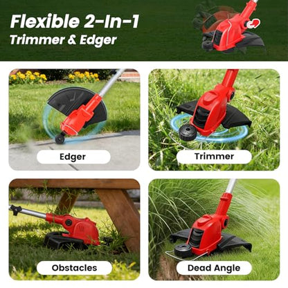 21V Weed Wacker Cordless String Trimmer with 2x4.0Ah Batteries & Charger - color: Scarlet