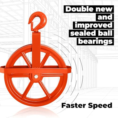 POPMOON 12-Inch Scaffold Hoist Pulley Iron Wheel with Ladder Hooks 1000 lbs