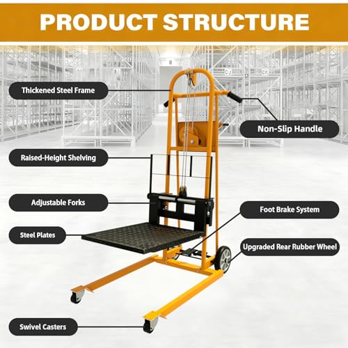 APOLLOLIFT Material Lift Winch Stacker 500lbs Capacity 41.4" Lifting Height - color: Yellow-winch, size: 500LBS