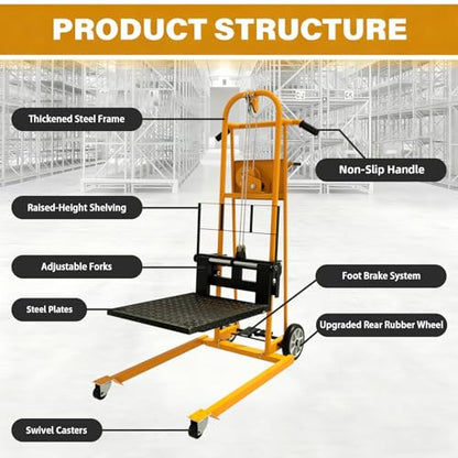 APOLLOLIFT Material Lift Winch Stacker 500lbs Capacity 41.4" Lifting Height - color: Yellow-winch, size: 500LBS