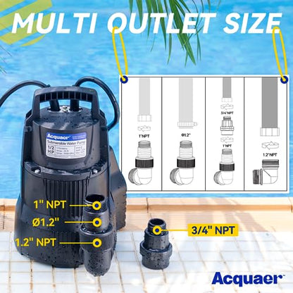 Acquaer 1/2 HP Automatic Sump Pump, 2450 GPH Submersible Water Pump