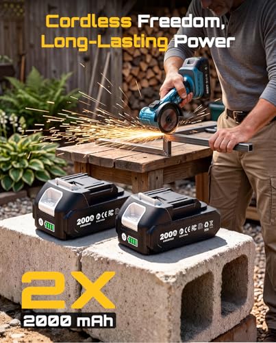 SEESII 3-Inch Cordless Mini Angle Grinder with 2× 21V 2.0Ah Batteries