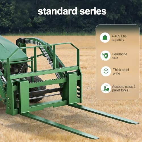 Pallet Forks Quick Attach Pallet Forks 4409 lbs Universal Skid Steer Pallet Fork Attachmen 45“ Pallet Fork Frame for Tractors and Loaders (Green)