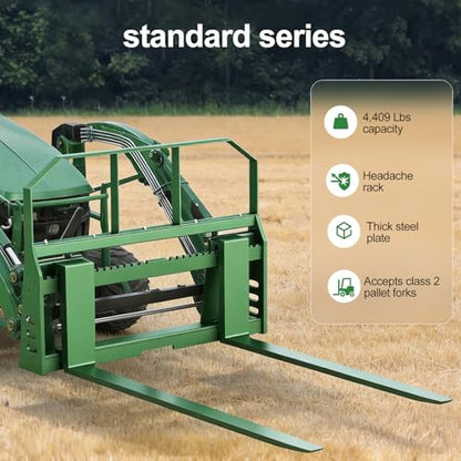 Pallet Forks Quick Attach Pallet Forks 4409 lbs Universal Skid Steer Pallet Fork Attachmen 45“ Pallet Fork Frame for Tractors and Loaders (Green)