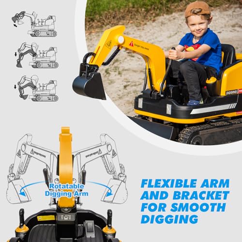 JOYLDIAS 360 Degree Rotating Ride On Excavator and Bulldozer - color: Yellow
