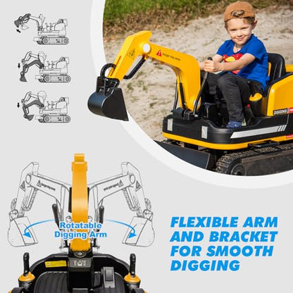 JOYLDIAS 360 Degree Rotating Ride On Excavator and Bulldozer - color: Yellow