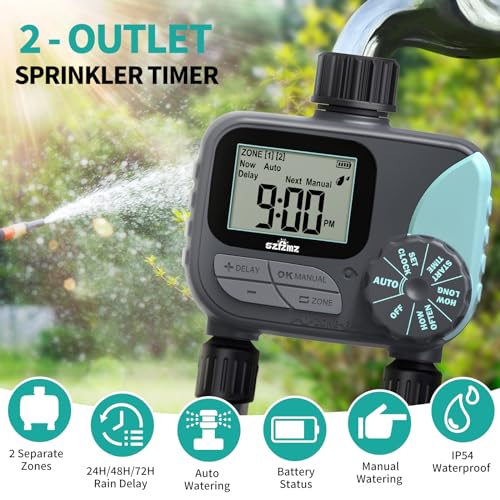 Sprinkler Timer for Garden Hose, Rain Delay/Manual/Automatic Irrigation System, Outdoor Irrigation Timer Controller for Lawn Yard