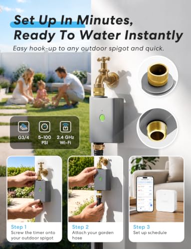 meross WiFi Water Timer for Garden Hose, Brass Inlet & Outet, Rain Skip - color: Gray, size: Timer with Hub