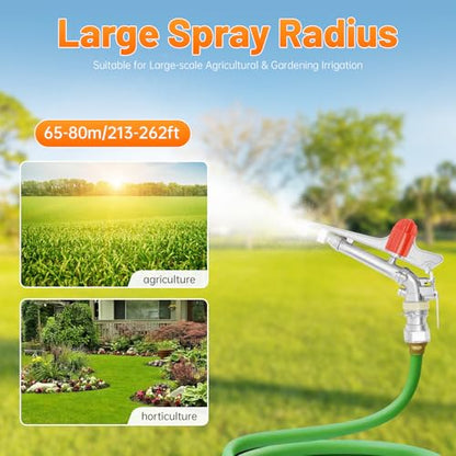 Agricultural Irrigation Spray Gun, 1.5" Adjustable 360° Rotation Metal Lawn Sprinkler, 80M Large Area Spraying System for Farms Orchards Tea Gardens Plant Irrigation - size: D