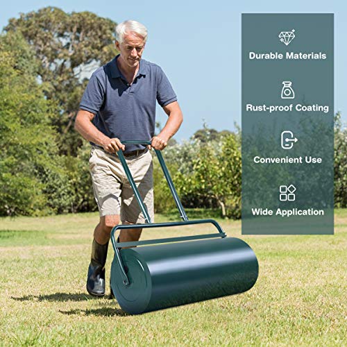 S AFSTAR Lawn Roller, Push Tow Behind Sod Roller with U Shaped Handle, Water and Sand Filled Garden Drum Roller for Planting, Seeding, Eliminating Turf Damage (13 by 24-inch/ 13 Gal) - color: Green, size: 13 by 24-inch/ 13 Gal