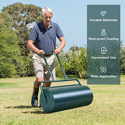 S AFSTAR Lawn Roller, Push Tow Behind Sod Roller with U Shaped Handle, Water and Sand Filled Garden Drum Roller for Planting, Seeding, Eliminating Turf Damage (13 by 24-inch/ 13 Gal) - color: Green, size: 13 by 24-inch/ 13 Gal