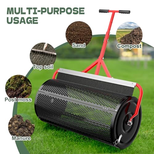 Compost Peat Moss Spreader with Brush Mesh Cleaner, 30 Inch Lawn Roller - size: 30 INCH