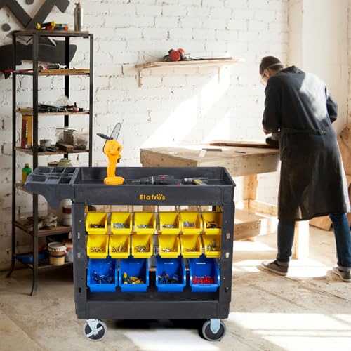 ELAFROS 2-Tier Heavy Duty Utility Cart with 32 Storage Bins, 40.7 x 17 in