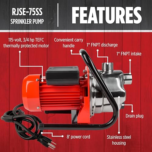 Red Lion RJSE-75SS, 3/4 HP, 11 GPM Stainless Steel Sprinkler Utility Pump