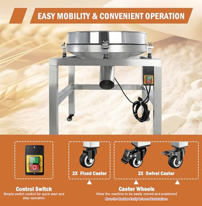 Sidasu 19.6" Stainless Steel Vibrating Sifter Machine with 40&100 Sieve - size: Automatic Powder Sifter Machine (40+100 mesh)