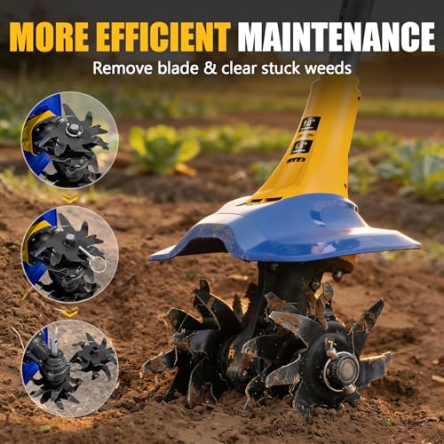 Electric Tiller for Gardening Compatible with Dewalt 20V Battery(Tool Only),330RPM Garden Tiller with 48 Steel Tines,9'' Tilling Width & 6.5'' Depth Rototillers for Lawn/Soil Cultivation - color: Yellow