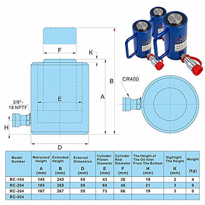 AMZCNC 10 Ton Single Acting Hydraulic Cylinder Ram, 4 Inch Stroke - size: 10T