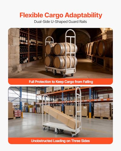 VEVOR 2000LBS Heavy-Duty U-Boat Cart, Platform Truck Dolly with 6 Wheels & Dual Detachable Handles, Heavy Duty Steel Utility Cart for Warehouse/Manufacturing Plant/Logistics Center/Job Site - size: 60.0 x 16.1 x 59.5 in/ 1525 x 410 x 1510 mm