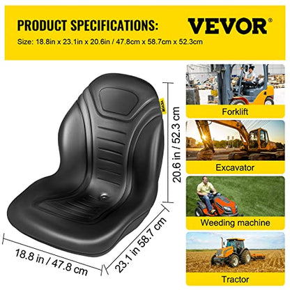 VEVOR Universal Lawn Tractor Seat Replacement, Compact High Back Mower Seat - style: 1Pc Black
