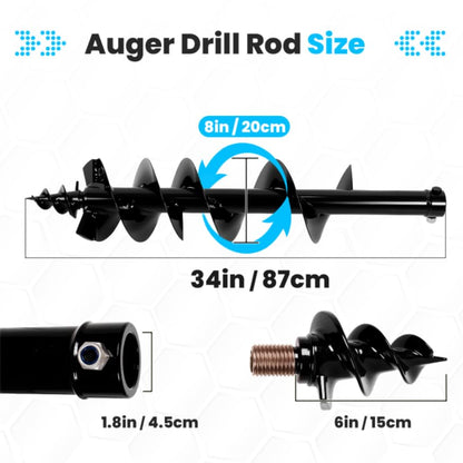 Auger Drill Rod for Mini Excavator, 8 Inch Bit, 45.5 mm Connection, Detachable Design for Effortless Swapping and Post Hole Digging