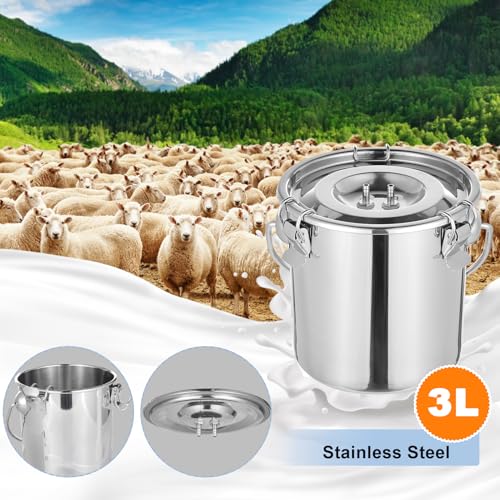 Goat Milker, 3L/0.79Gal Cow Milk Machine Electric | Portable Electric Milking Machine with 2 Teat Cups Stainless Steel Bucket for Cows, Goats, Sheep
