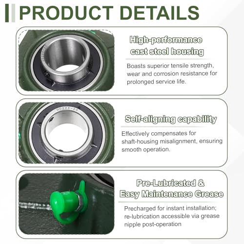 uxcell UCF206-20 Pillow Block Bearings, 1-1/4 inch Bore Self Alignment, Solid Cast Iron Base, Chrome Steel Square Flange Mounted Pillow Block Ball Bearing, (ABEC3) - size: UCF206-20 (1-1/4 inch)