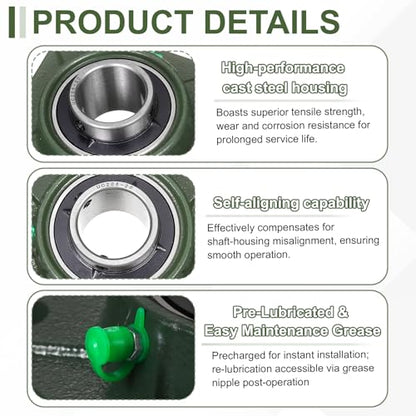 uxcell UCF206-20 Pillow Block Bearings, 1-1/4 inch Bore Self Alignment, Solid Cast Iron Base, Chrome Steel Square Flange Mounted Pillow Block Ball Bearing, (ABEC3) - size: UCF206-20 (1-1/4 inch)