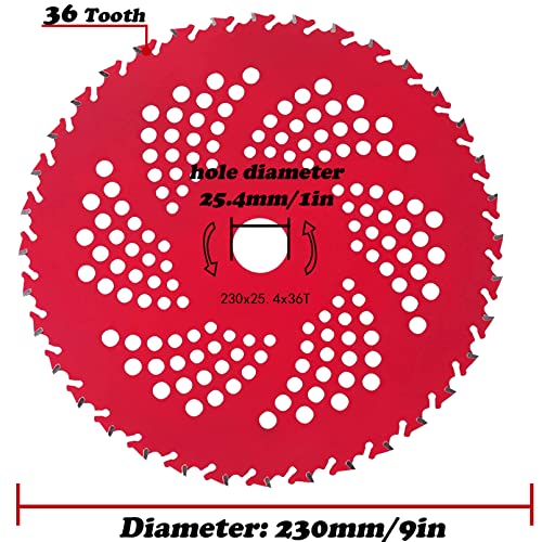 Weed Eater Blades, 2 Pack 9" x 36 Teeth Brush Cutter Blade - color: Red