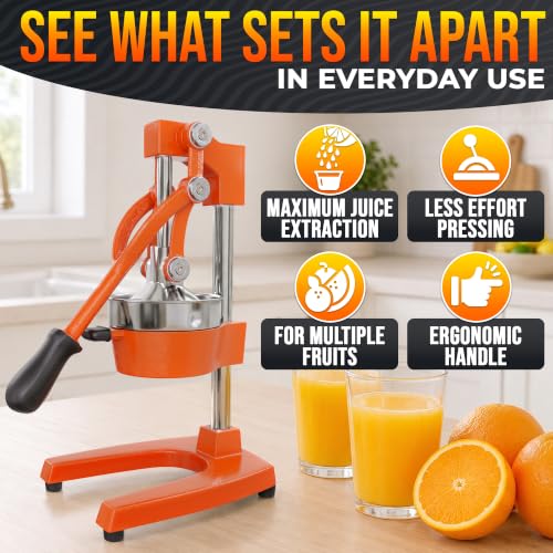 Cast Iron Juicer Hand Press, Heavy-Duty Squeezer (Orange) - color: Orange