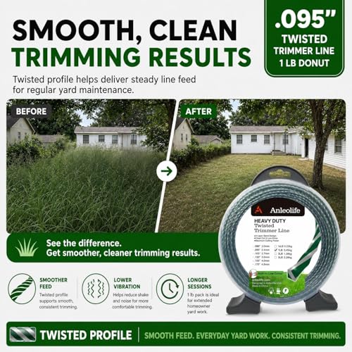 Anleolife .095" 3-Layer Twisted Weed Eater String, Heavy Duty, 393ft 1 lb - color: 1-lb Twisted .095