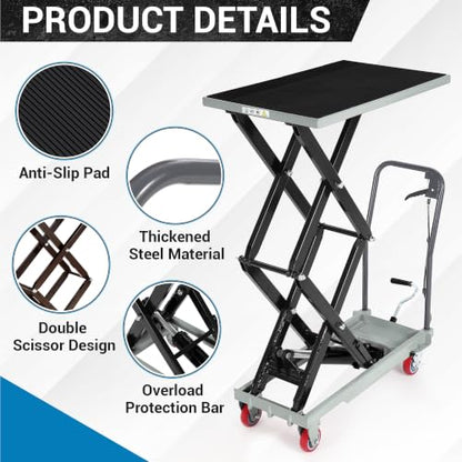 Garvee Hydraulic Lift Table Cart, 770 LBS Capacity 50" Lifting Height, Grey - color: Gray