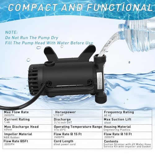 Water Pump 115V 1/10 HP 260 GPH Utility transfer Pump-Black - style: Black-NewG