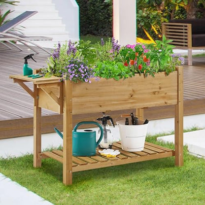 Yaheetech Herb Garden Planter Outdoor Wood Standing Garden Bed,Light Brown - color: Light Brown