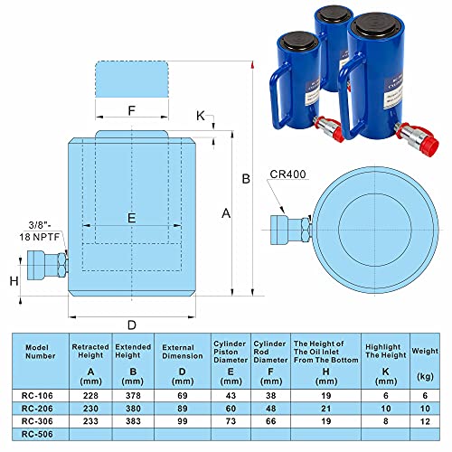 AMZCNC Hydraulic Cylinder Ram 20 Ton 6in Stroke Single Acting Jack